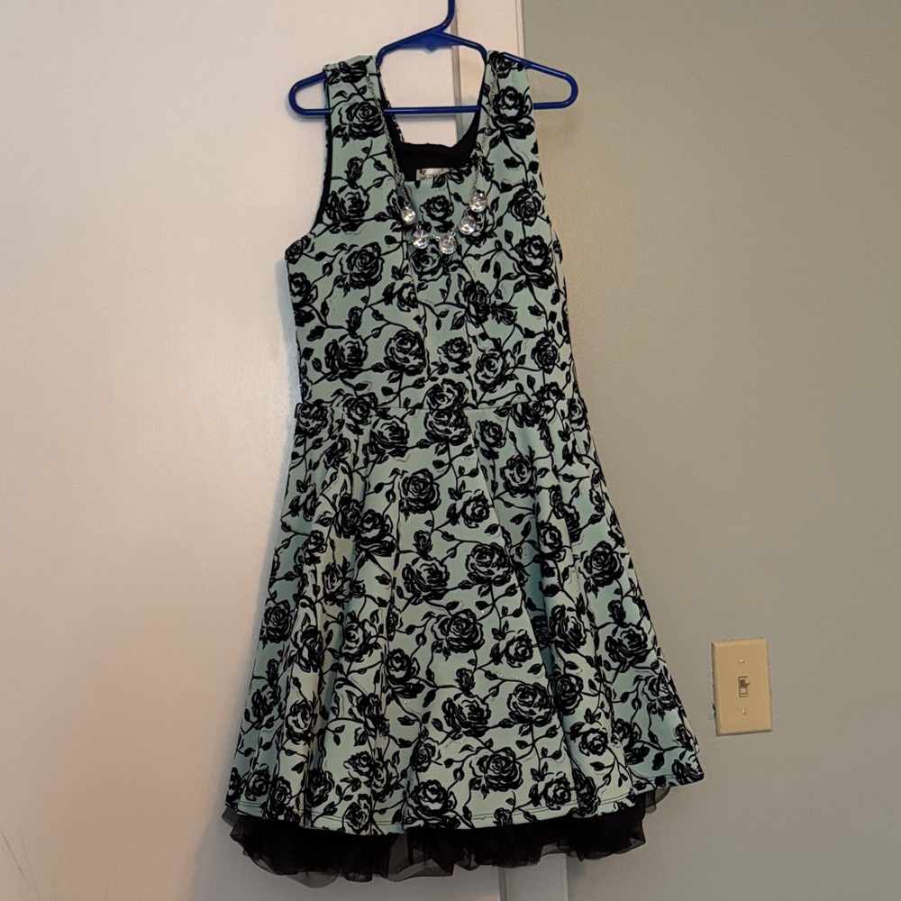 Knitworks Black Floral on Mint Kids Dress